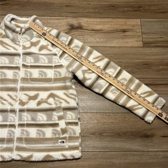 Women's The North Face Jacket SZ Large Printed Ridge Fleece Tan Full Zip Logo - Picture 5 of 11